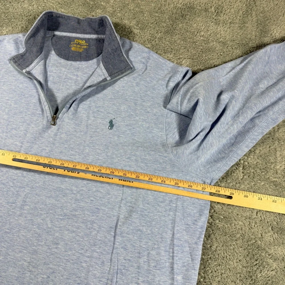 Polo‎ Ralph Lauren Mens XXL Light Blue Heather Quarter Zip Pullover Sweater Pony